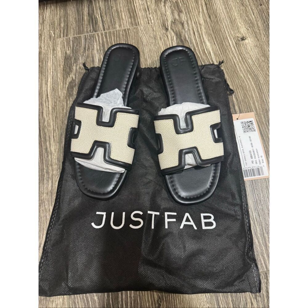 Just Fab Becca Flat Sandal Black and Burch Size 10